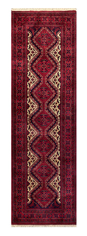 21914-Royal Khal Mohammad Hand-Knotted/Handmade Afghan Rug/Carpet Tribal/Nomadic Authentic/Size 9'8" x 2'8"