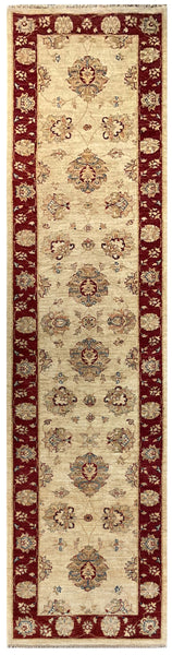 19308-Chobi Ziegler Hand-Knotted/Handmade Afghan Rug/Carpet Tribal/Nomadic Authentic/ Size: 11'9" x 2'8"