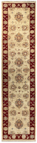 19308-Chobi Ziegler Hand-Knotted/Handmade Afghan Rug/Carpet Tribal/Nomadic Authentic/ Size: 11'9" x 2'8"