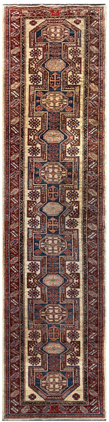 25357- Kazak Afghan Hand-knotted Contemporary/Modern Nomadic/Tribal Carpet/Rug/ 11'4" x 2'9"