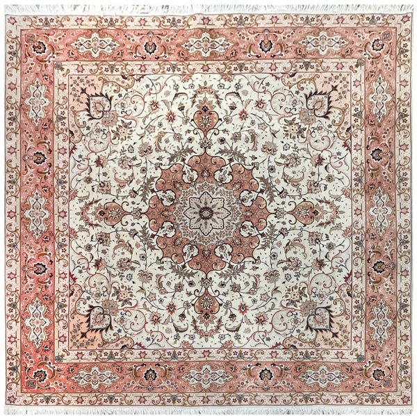 15050 - Tabriz Persian Hand-knotted Authentic/Traditional Carpet/Rug Silk-made/ Size: 8'2" x 8'2"