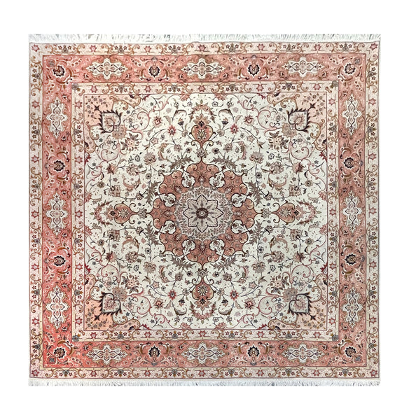 15050 - Tabriz Persian Hand-knotted Authentic/Traditional Carpet/Rug Silk-made/ Size: 8'2" x 8'2"