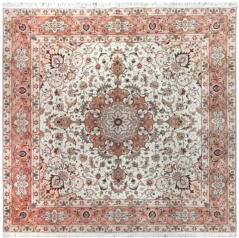 15050 - Tabriz Persian Hand-knotted Authentic/Traditional Carpet/Rug Silk-made/ Size: 8'2" x 8'2"