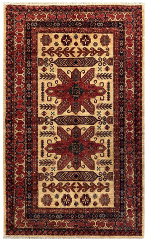 16296-Kazak Hand-Knotted/Handmade Afghan Rug/Carpet Tribal/Nomadic Authentic/ Size: 6'5" x 5'1"