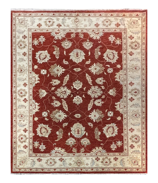 19224-Chobi Ziegler Hand-Knotted/Handmade Afghan Rug/Carpet Traditional Authentic/ Size: 7'11''x 6'7''