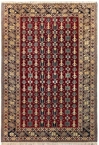 19359-Royal Shirvan Handmade/Hand-knotted Afghan Rug/Carpet Tribal/Nomadic Authentic/ Size: 7'6" x 5'2"