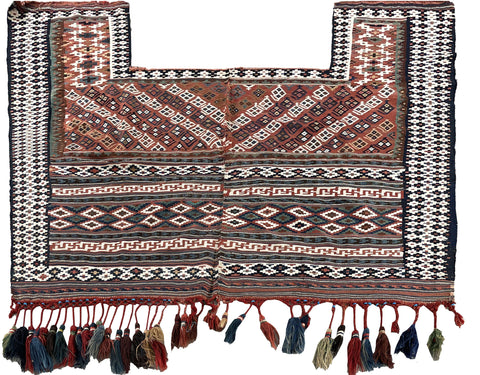 14646 - Shiraz Persian Hand-weaved Antique Authentic/Traditional Nomadic/Tribal Horse-blanket/ Size: 6'4" x 4'9"