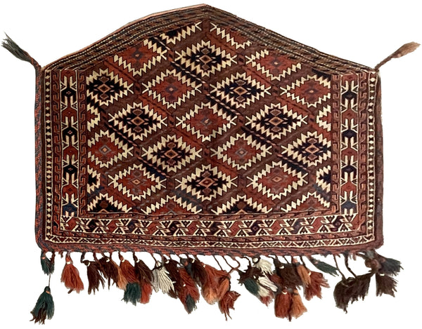 14650 - Turkoman Russian Hand-knotted Antique Tekke-design Authentic/Traditional Nomadic/Tribal Carpet/Rug/ Size: 4'0" x 2'3"