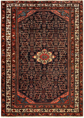 24831-Hamadan Antique(1920-1930) Hand-Knotted/Handmade Persian Rug/Carpet Traditional Authentic/ Size: 6'8" x 4'9"/203cm x 145cm