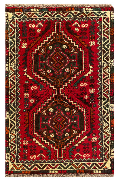 25515-Shiraz Hand-Knotted/Handmade Persian Rug/Carpet Traditional/Authentic/Size: 4'0" x 2'6"