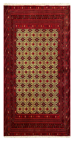 25673-Turkmen Hand-knotted/Handmade Persian Rug/Carpet Tribal/Nomadic Authentic/ Size: 4'2''x 2'2''