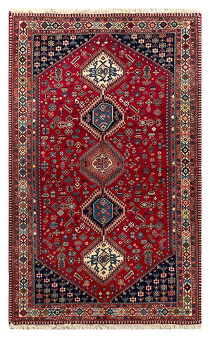 20580 - Yalameh Hand-Knotted/Handmade Persian Rug/Carpet Tribal/Nomadic Authentic/Size: 8'4" x 5'0"