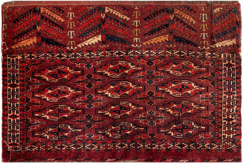 26155- Yomut Antique(1890-1910) Persian Hand-knotted Carpet/Persian Authentic/Traditional/Rug / Size: 4'3" x 2'9"