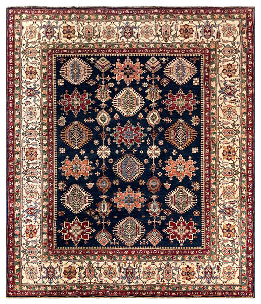 25841-Royal Kazak Hand-Knotted/Handmade Afghan Rug/Carpet Tribal/Nomadic Authentic/ Size: 9'7" x 8'2"