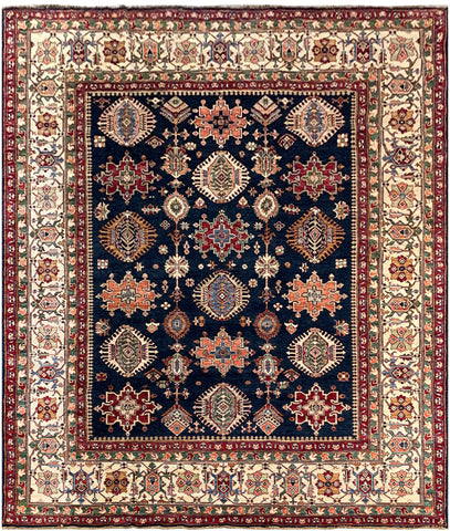 25841-Royal Kazak Hand-Knotted/Handmade Afghan Rug/Carpet Tribal/Nomadic Authentic/ Size: 9'7" x 8'2"