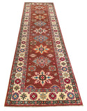 26011-Kazak Hand-Knotted/Handmade Afghan Rug/Carpet Tribal/Nomadic Authentic/ Size/: 9'7" x 2'9"