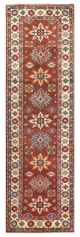 26011-Kazak Hand-Knotted/Handmade Afghan Rug/Carpet Tribal/Nomadic Authentic/ Size/: 9'7" x 2'9" / 292cm x 84cm
