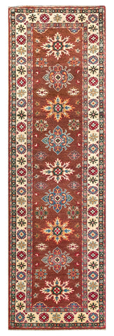 26011-Kazak Hand-Knotted/Handmade Afghan Rug/Carpet Tribal/Nomadic Authentic/ Size/: 9'7" x 2'9"