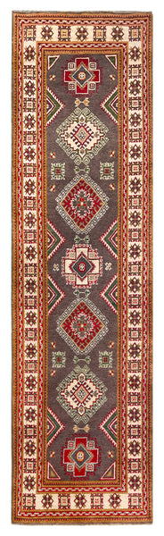 26010-Kazak Hand-Knotted/Handmade Afghan Rug/Carpet Tribal/Nomadic Authentic/ Size: 9'5" x 2'8" / 287cm x 81cm