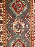 26010-Kazak Hand-Knotted/Handmade Afghan Rug/Carpet Tribal/Nomadic Authentic/ Size: 9'5" x 2'8" / 287cm x 81cm