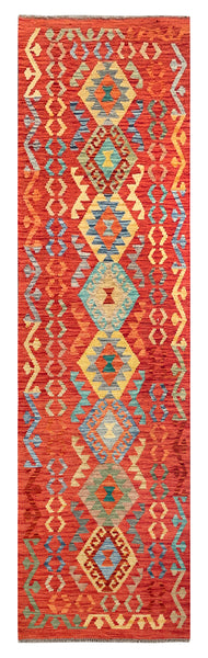 25922- Kelim Hand-Woven/Flat Weaved/Handmade Afghan /Carpet Tribal/Nomadic Authentic/Size: 9'9" x 2'7"