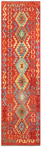 25922- Kelim Hand-Woven/Flat Weaved/Handmade Afghan /Carpet Tribal/Nomadic Authentic/Size: 9'9" x 2'7"