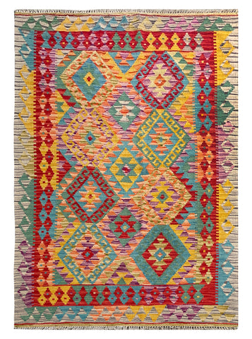 25911- Kelim Hand-Woven/Flat Weaved/Handmade Afghan /Carpet Tribal/Nomadic Authentic/Size: 6'2" x 4'3"