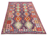 25932- Kelim Hand-Woven/Flat Weaved/Handmade Afghan /Carpet Tribal/Nomadic Authentic/Size: 6'3" x 4'2"