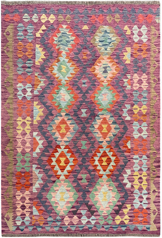 25932- Kelim Hand-Woven/Flat Weaved/Handmade Afghan /Carpet Tribal/Nomadic Authentic/Size: 6'3" x 4'2"