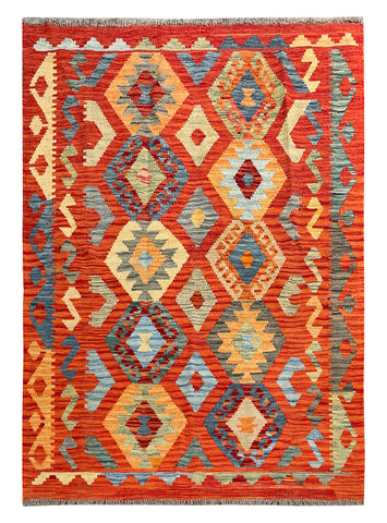 25938- Kelim Hand-Woven/Flat Weaved/Handmade Afghan /Carpet Tribal/Nomadic Authentic/Size: 5'9" x 4'0"