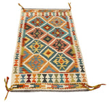 25884- Kelim Hand-Woven/Flat Weaved/Handmade Afghan /Carpet Tribal/Nomadic Authentic/Size: 4'4" x 2'7"