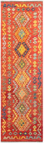 25923- Kelim Hand-Woven/Flat Weaved/Handmade Afghan /Carpet Tribal/Nomadic Authentic/Size: 9'7" x 2'10"
