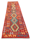 25943- Kelim Hand-Woven/Flat Weaved/Handmade Afghan /Carpet Tribal/Nomadic Authentic/Size: 9'10" x 2'11"