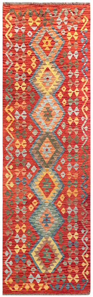 25943- Kelim Hand-Woven/Flat Weaved/Handmade Afghan /Carpet Tribal/Nomadic Authentic/Size: 9'10" x 2'11"