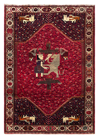 26082- Shiraz Hand-Knotted/Handmade Persian Rug/Carpet Tribal/Nomadic Authentic/ Size: 9'9" x 7'1"