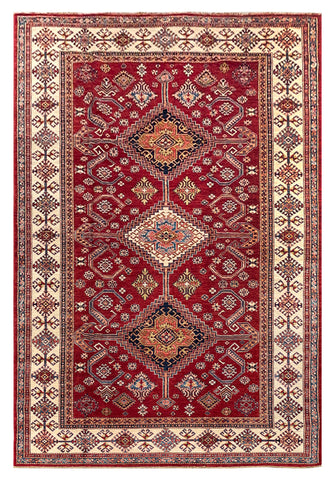 26083-Royal Kazak Hand-Knotted/Handmade Afghan Rug/Carpet Tribal/Nomadic Authentic/ Size: 9'11" x 6'9"