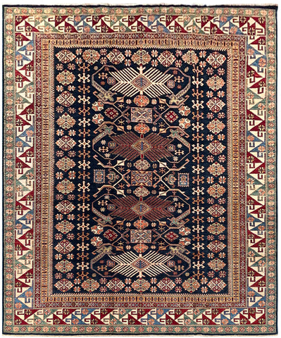 25844-Royal Kazak Hand-Knotted/Handmade Afghan Rug/Carpet Tribal/Nomadic Authentic/ Size: 9'9" x 8'1"