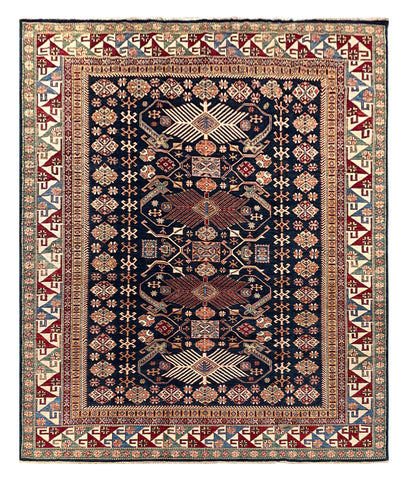 25844-Royal Kazak Hand-Knotted/Handmade Afghan Rug/Carpet Tribal/Nomadic Authentic/ Size: 9'9" x 8'1"