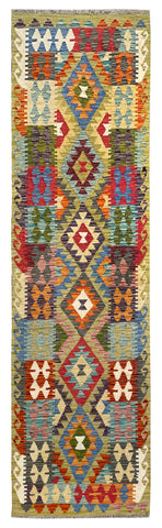 25965- Kelim Hand-Woven/Flat Weaved/Handmade Afghan /Carpet Tribal/Nomadic Authentic/Size: 9'7" x 2'8"