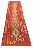 25960- Kelim Hand-Woven/Flat Weaved/Handmade Afghan /Carpet Tribal/Nomadic Authentic/Size: 9'9" x 2'7"