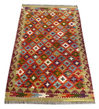 25869- Kelim Hand-Woven/Flat Weaved/Handmade Afghan /Carpet Tribal/Nomadic Authentic/Size: 4'2" x 2'9"