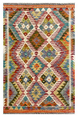 25856- Kelim Hand-Woven/Flat Weaved/Handmade Afghan /Carpet Tribal/Nomadic Authentic/Size: 4'3" x 2'9"