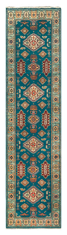 26007-Kazak Hand-Knotted/Handmade Afghan Rug/Carpet Tribal/Nomadic Authentic/ Size: 11'8" x 2'10"