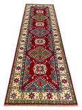 26012-Kazak Hand-Knotted/Handmade Afghan Rug/Carpet Tribal/Nomadic Authentic/ Size: 9'9" x 2'9" / 297cm x 84cm