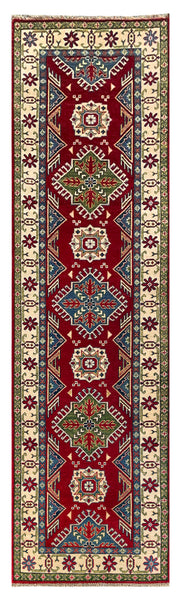 26012-Kazak Hand-Knotted/Handmade Afghan Rug/Carpet Tribal/Nomadic Authentic/ Size: 9'9" x 2'9" / 297cm x 84cm