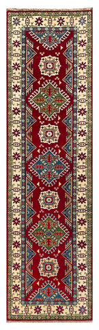 26012-Kazak Hand-Knotted/Handmade Afghan Rug/Carpet Tribal/Nomadic Authentic/ Size: 9'9" x 2'9" / 297cm x 84cm