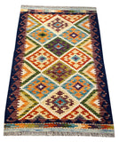 25866- Kelim Hand-Woven/Flat Weaved/Handmade Afghan /Carpet Tribal/Nomadic Authentic/Size: 4'0" x 2'8"