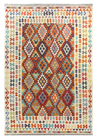 25906- Kelim Hand-Woven/Flat Weaved/Handmade Afghan /Carpet Tribal/Nomadic Authentic/Size: 9'11" x 6'8"