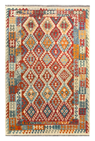 25905- Kelim Hand-Woven/Flat Weaved/Handmade Afghan /Carpet Tribal/Nomadic Authentic/Size: 9'11" x 6'4"