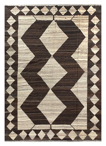 26001- Kelim Hand-Woven/Flat Weaved/Handmade Afghan /Carpet Tribal/Nomadic Authentic/Size: 9'9" x 6'9"
